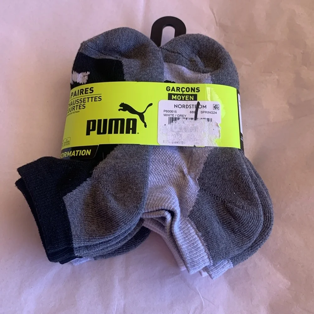 NWT PUMA SOCKS BOYS LOW CUT 6-PACK SIZE MEDIUM